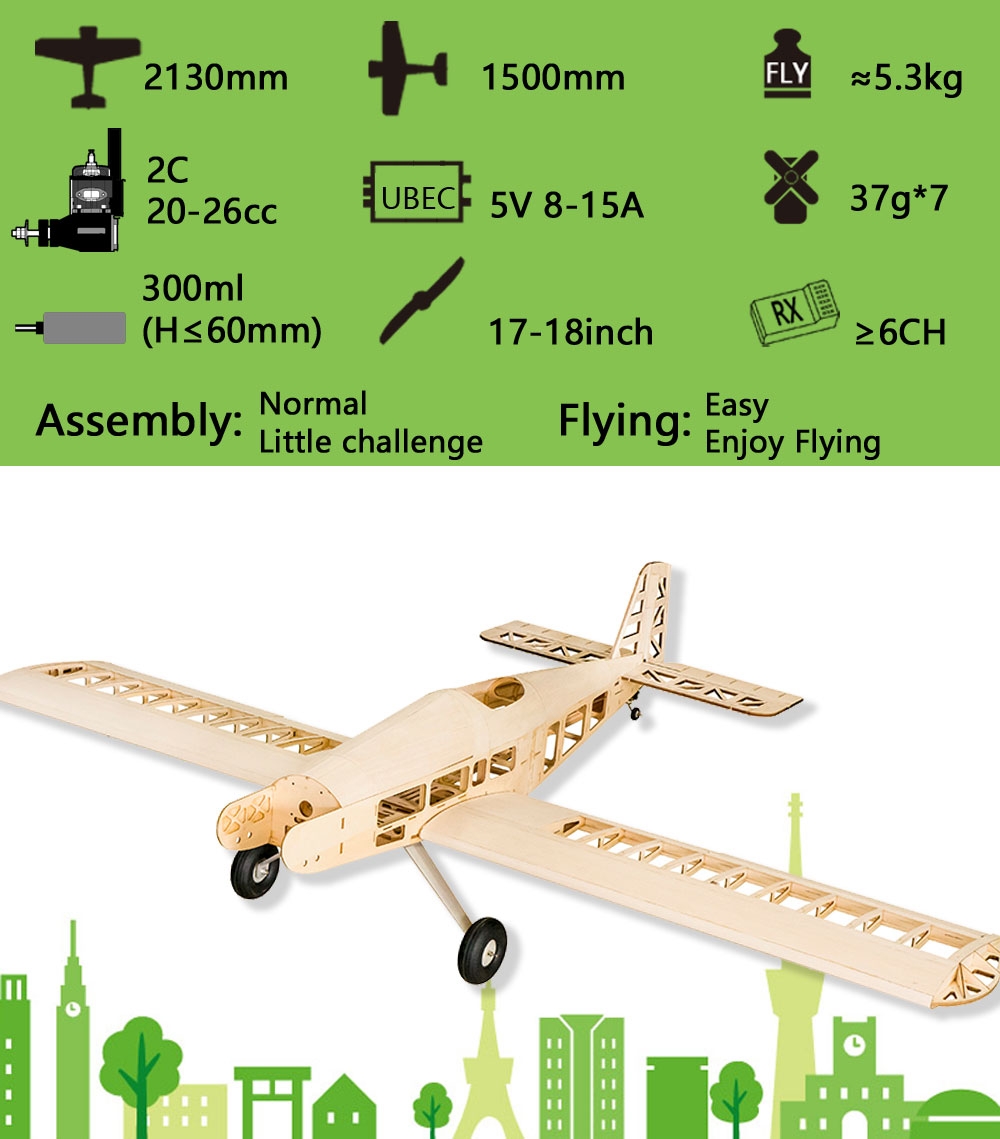 T90-Tractors 2.1M Gas Powered Fixed Wing KIT 2130mm Wingspan Light Wood Balsa Oil RC Trainer Airplane KIT
