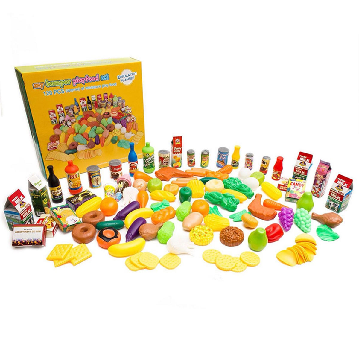 120PCS Simulation Food Children Play House Toys Early Education Props Fruit Food Tableware Set