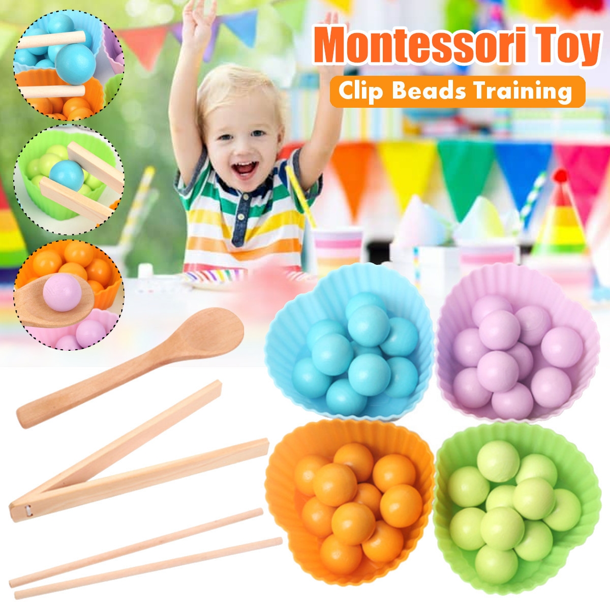 Early Learning Hands Brain Clip Beads Training Educational Montessori Color Sorting Wooden Toys for Children
