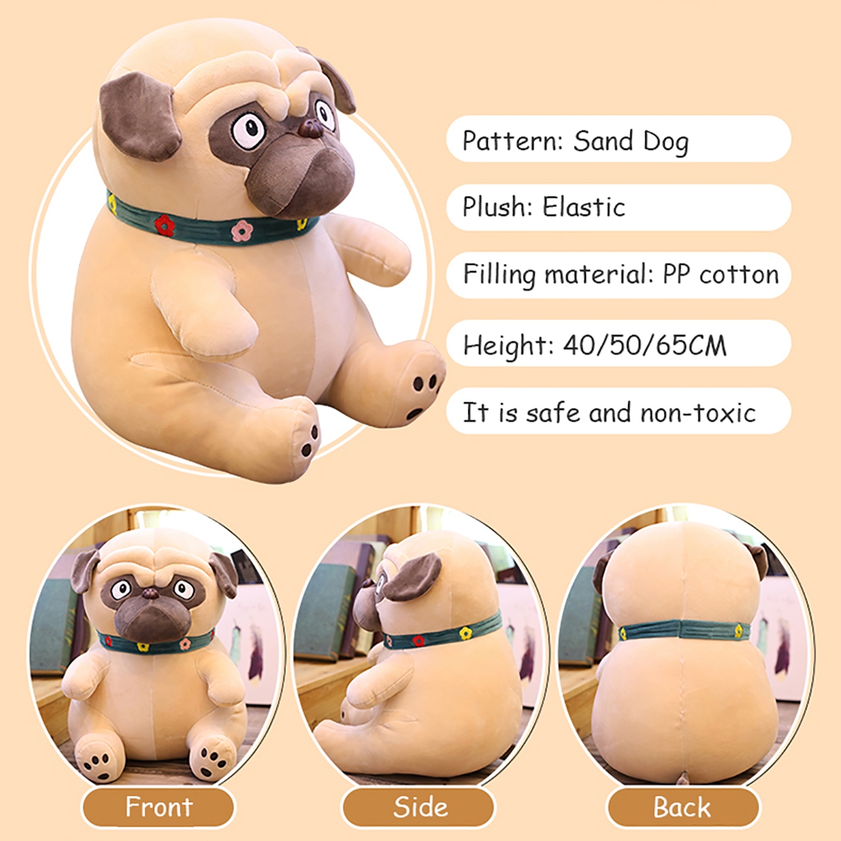 40-65CM Sand Dogs Doll Stuffed Simulation Dogs Plush Sharpei Pug Lovely Puppy Pet Toy Plush Animal Toy Children Kids Birthday Christmas Gifts