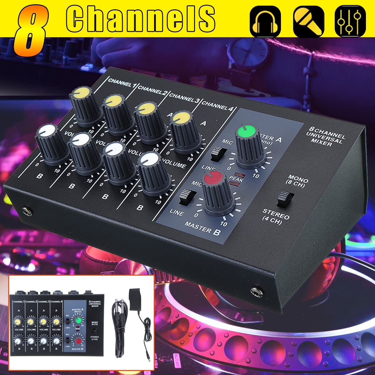 Mini Portable 8 Channel Audio Mixer Live Studio Audio Mixing Console for KTV/Campus Speech
