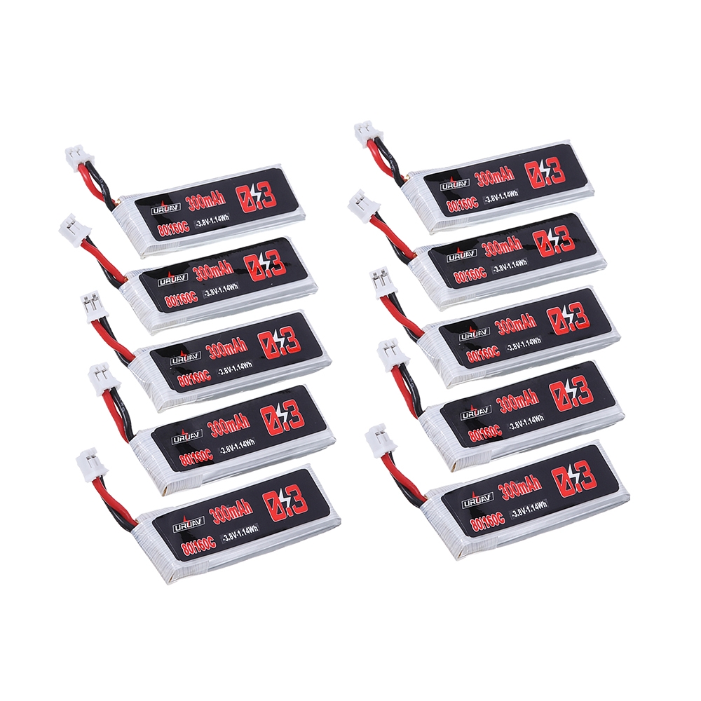 10Pcs URUAV 3.8V 300mAh 80C/160C 1S Lipo Battery PH2.0 Plug for Eachine TRASHCAN