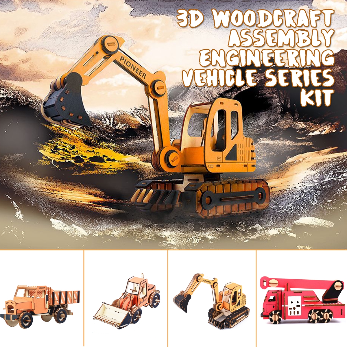 3D Woodcraft Assembly Engineering Vehicle Series Kit Jigsaw Puzzle Decoration Toy Model for Kids Gift