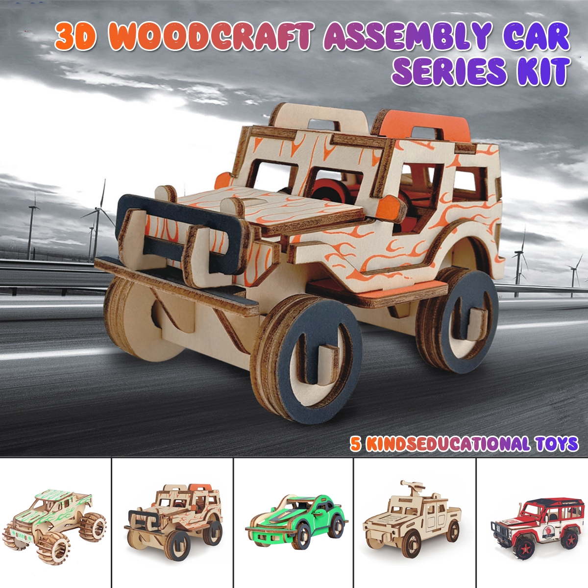 3D Woodcraft Assembly Car Series Kit Jigsaw Puzzle Decoration Toy Model for Kids Gift