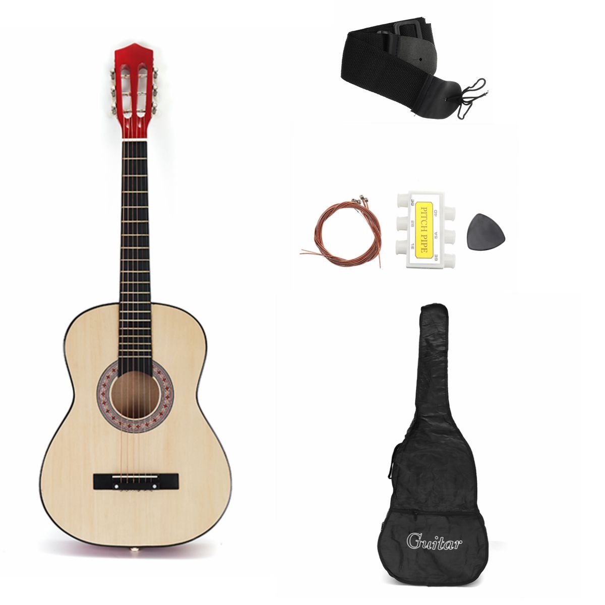 38 Inch 6 Strings Wooden Acoustic Guitar with Guitar Bag for Beginners