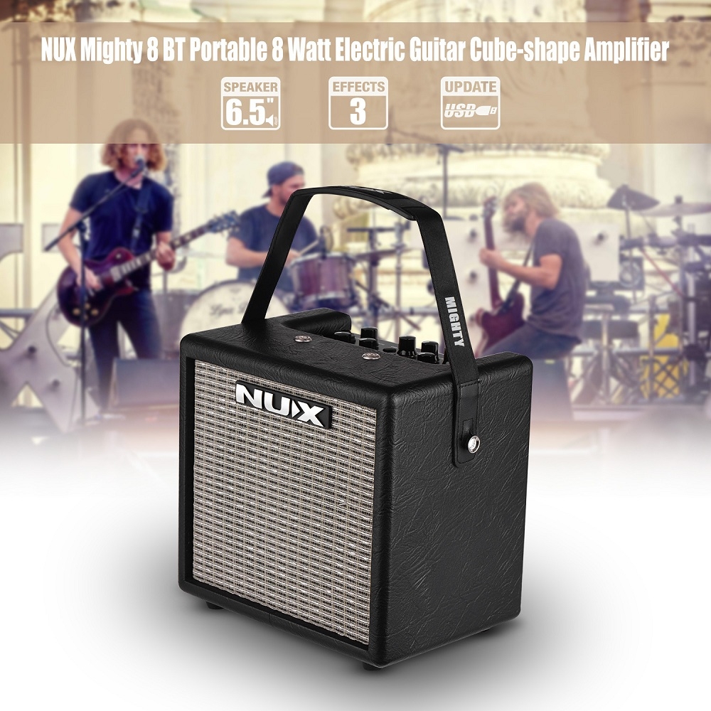 NUX Mighty 8 BT Portable 8 Watt Electric Guitar Amplifier Cube-shape Amplifier Built-in 6.5 Inch Speaker with Guitar Input Microphone Input BT Connection 3 Effects MOD/DELAY/REVERB
