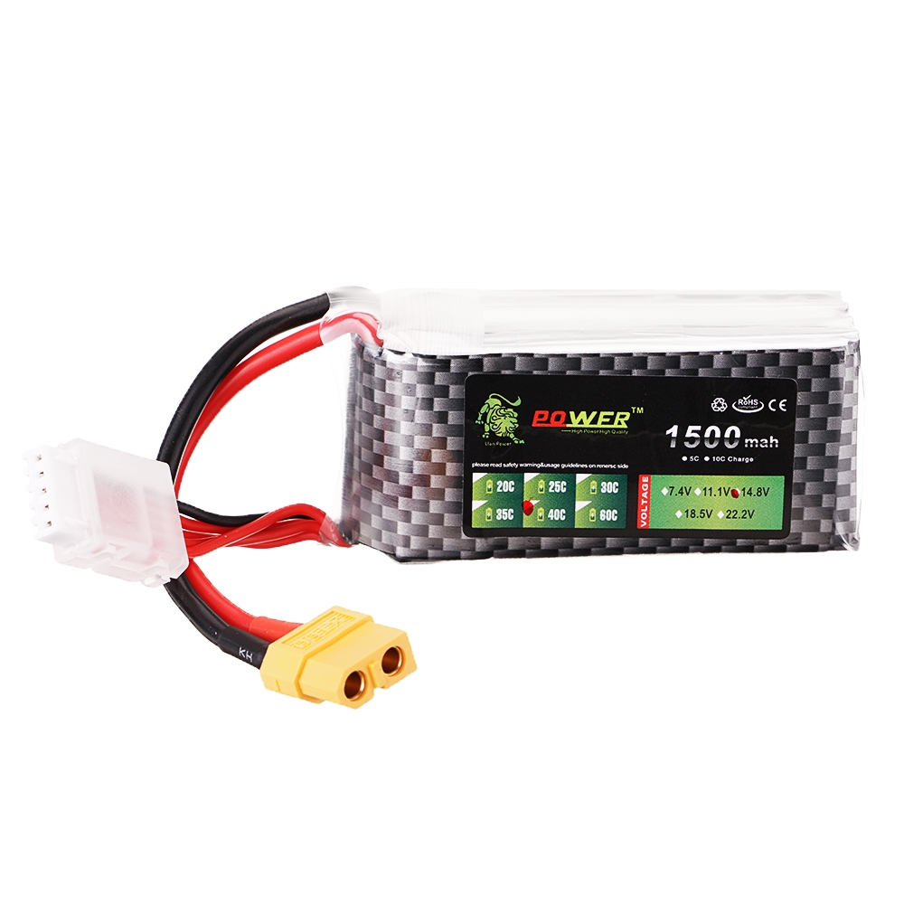 LION Power 14.8V 1500mAh 40C 4S Lipo Battery XT60 Plug for FPV Racing Drone