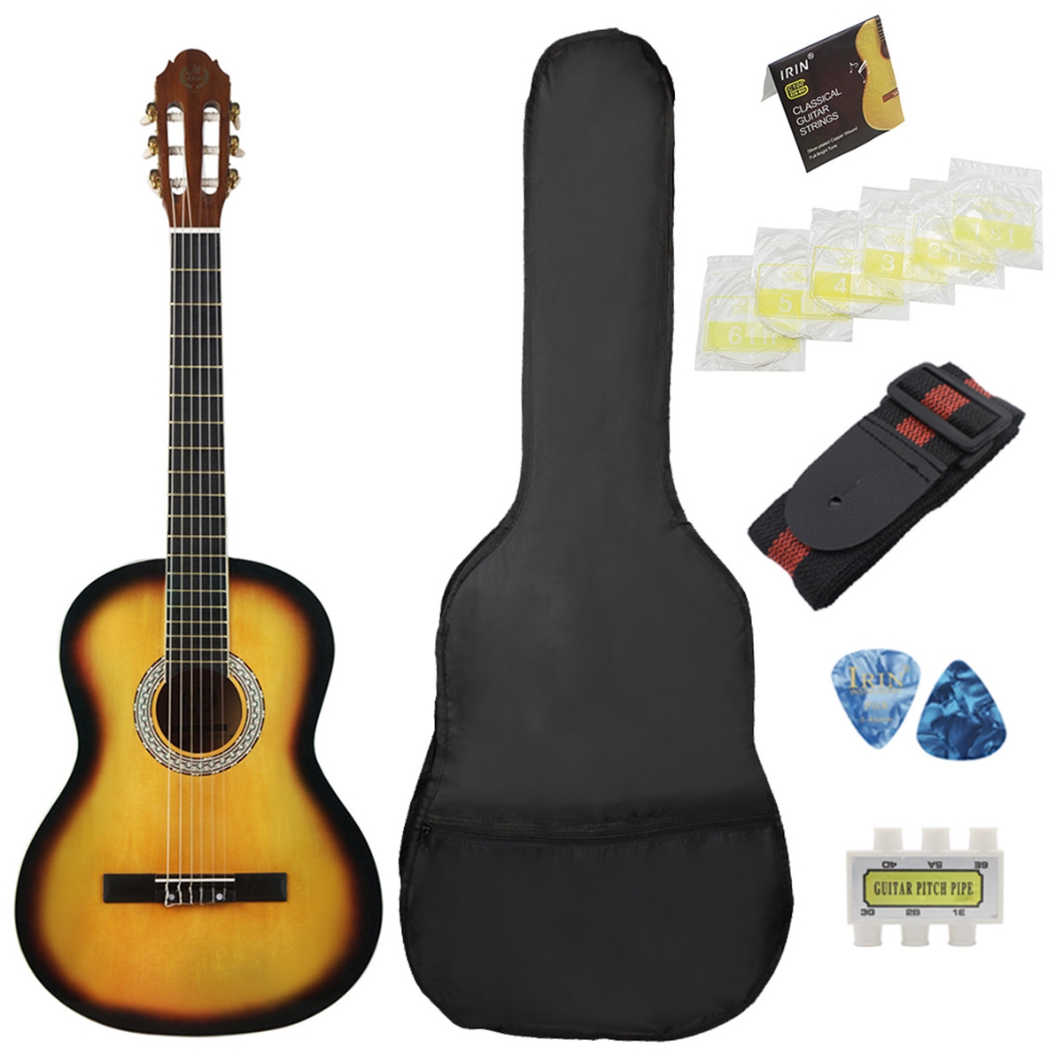 Mebite 39 Inch Classical Acoustic Wood Guitar with Bag/Strap/Plectrum/Strings/Guitar Pitch Pipe