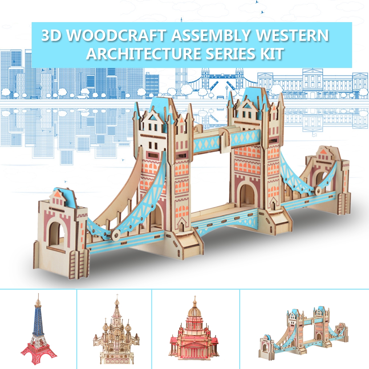 3D Woodcraft Assembly Western Architecture Series Kit Model Building Toy for Kids Gift