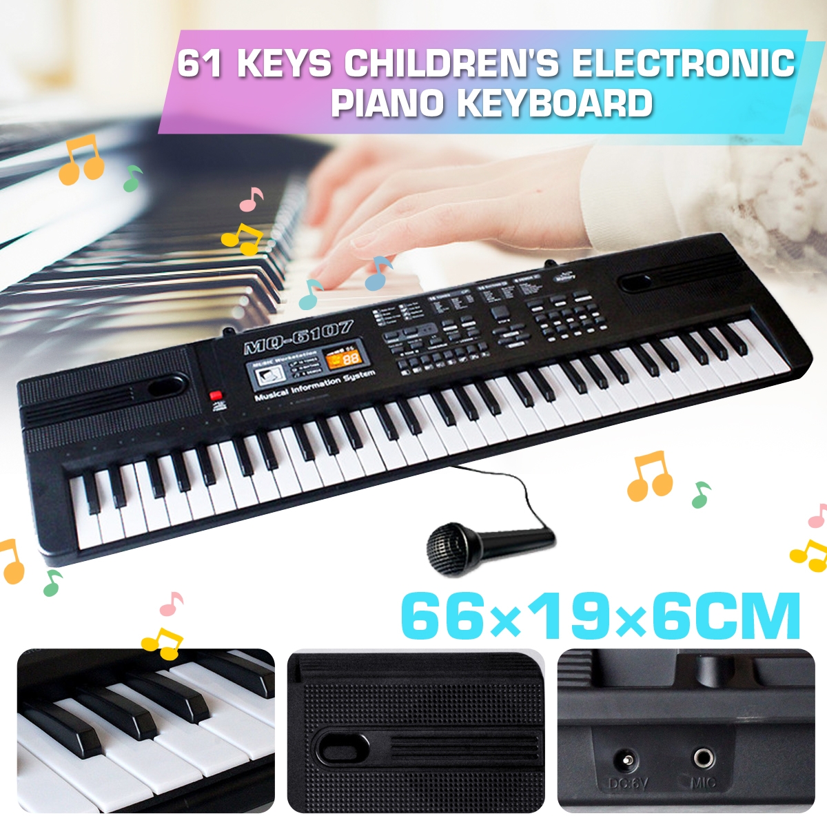 61 Keys Children's Electronic Piano Keyboard Double Horn Stereo Sound with Microphone