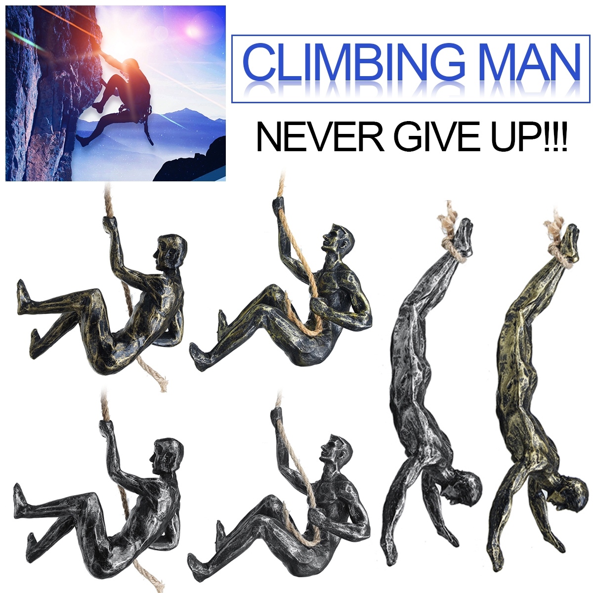 Handmade Global Climbing Iron Man Rope Wall Mounted Art Sculpture Climber Toys