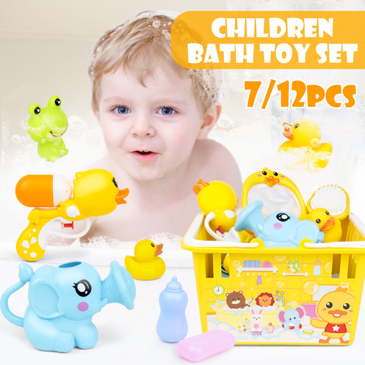 7/12 PCS Children Safe ABS Multi-color Bath Playing Toys Set for Kids Gift
