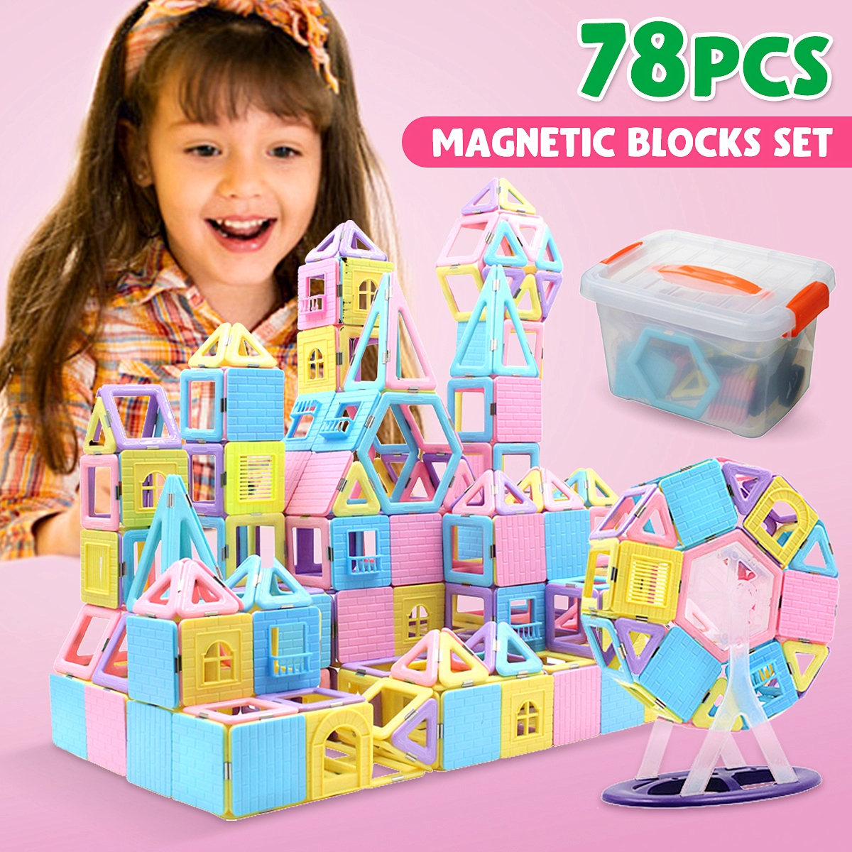 78PCS Magnetic Blocks Building Set Magnet Stacking Toys for Kids Magnet Tiles Kits Gift