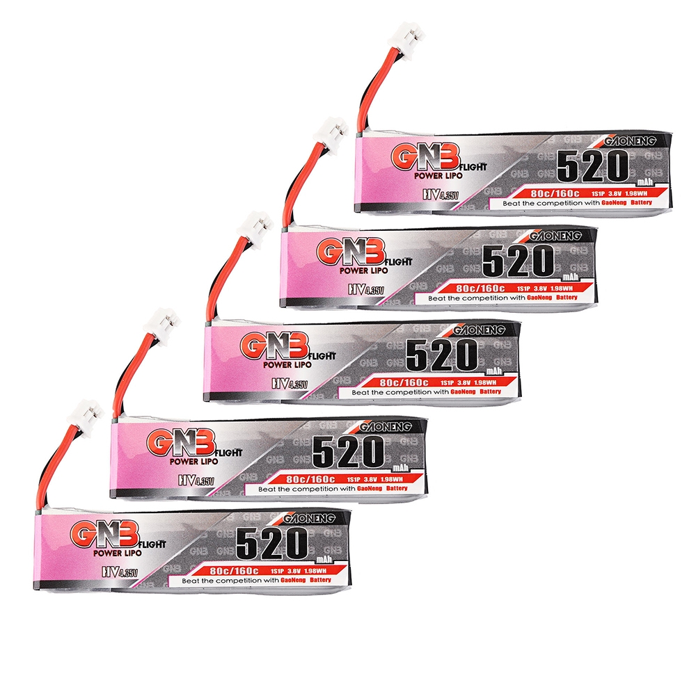 5Pcs Gaoneng 3.8V 520mAh 80C 1S HV 4.35V Lipo Battery PH2.0 Plug for for Emax Tinyhawk Kingkong/LDARC TINY