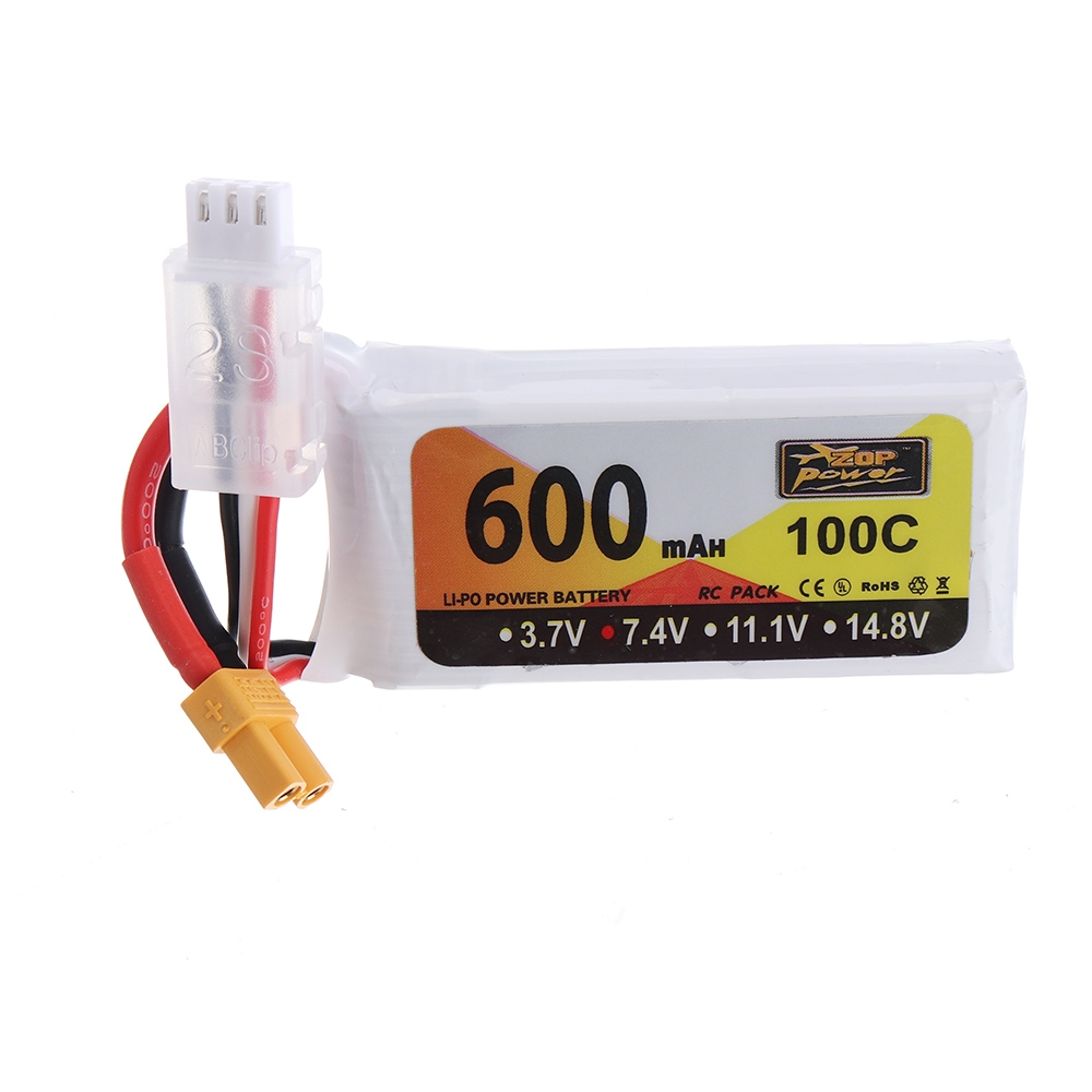 ZOP Power 7.4V 600mAh 100C 2S Lipo Battery XT30 Plug for XK K130 RC Helicopter