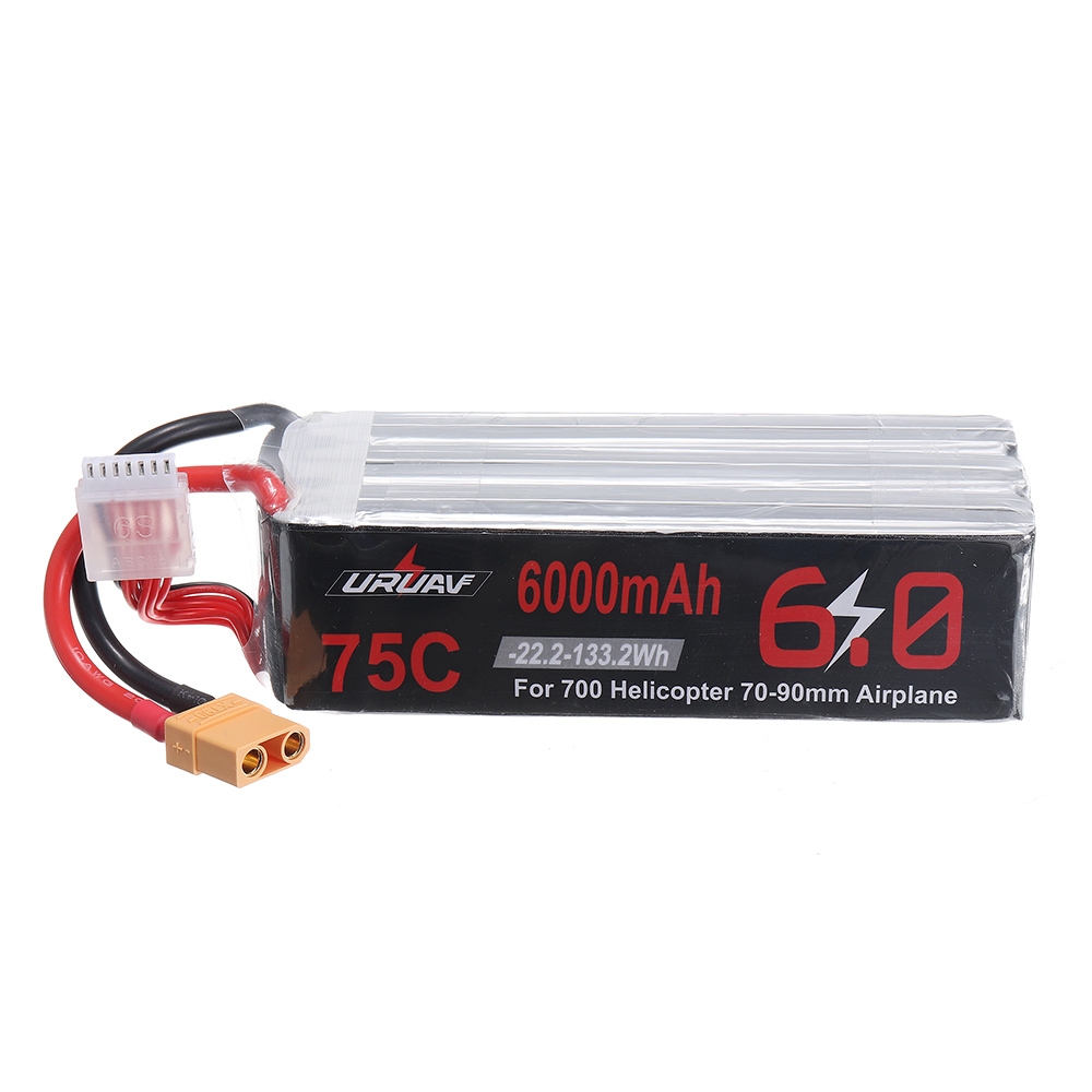 URUAV 22.2V 6000mAh 75C 6S Lipo Battery XT90 Plug for 700 Helicopter 70-90mm Airplane