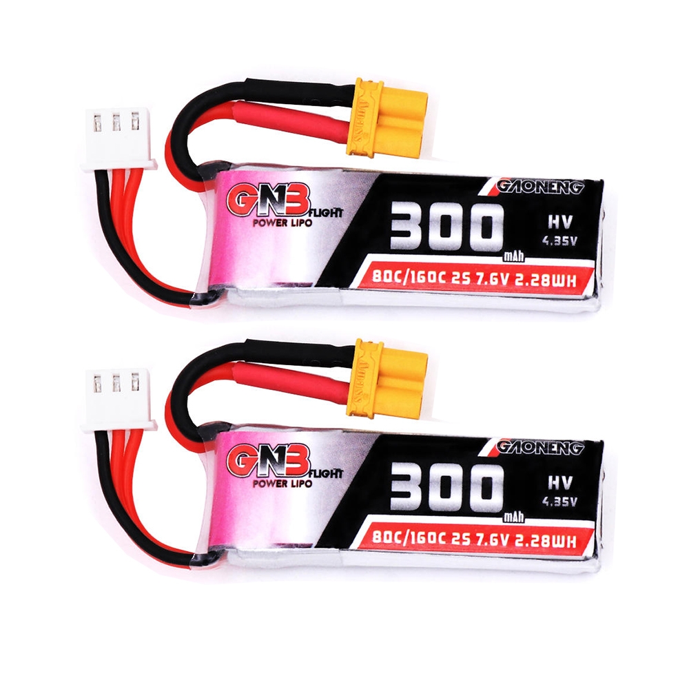 2Pcs Gaoneng 7.6V 300mAh 80C/160C 2S HV 4.35V XT30 Lipo Battery for BETAFPV Whoop Quadcopter