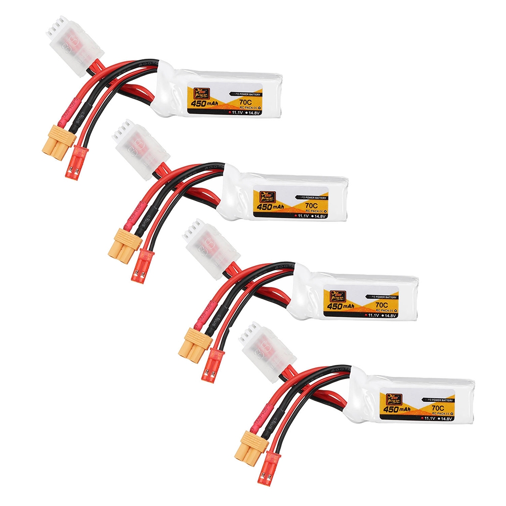 4Pcs ZOP Power 11.1V 450mAh 70C 3S Lipo Battery JST XT30 Plug for FPV Racing Multi Rotor