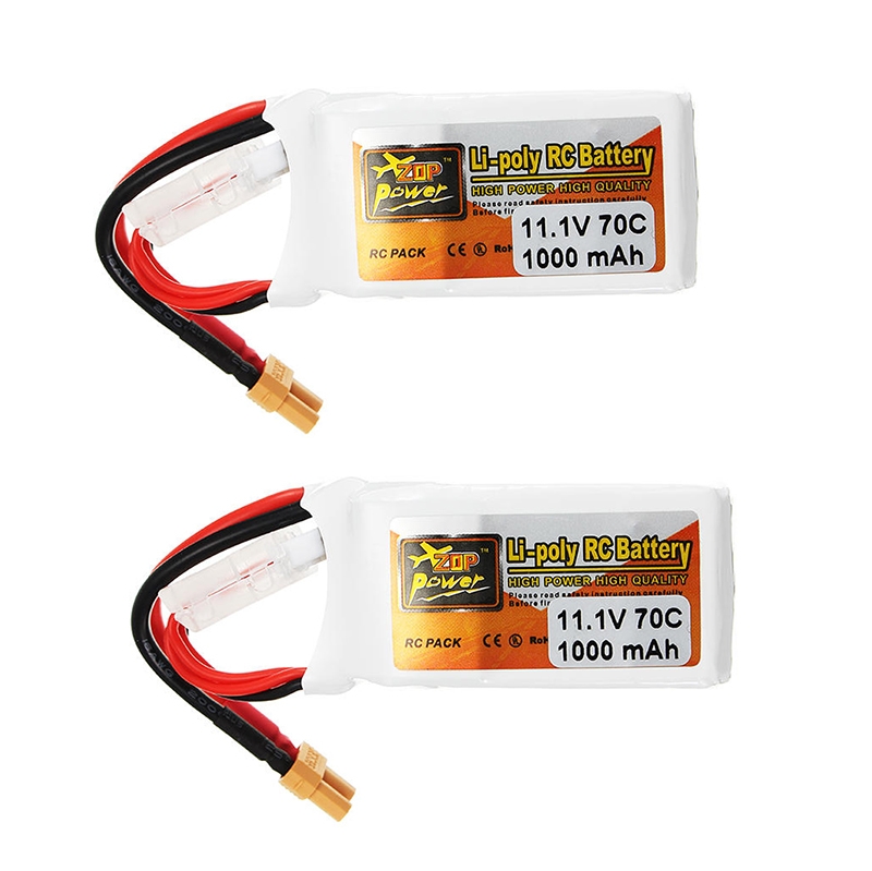 2Pcs ZOP Power 11.1V 1000mAh 70C 3S Lipo Battery XT30 Plug