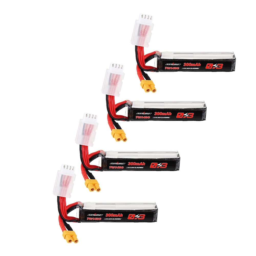 4Pcs URUAV 11.4V 300mAh 70C/140C 3S Lipo Battery XT30 Plug for RC FPV Racing Drone