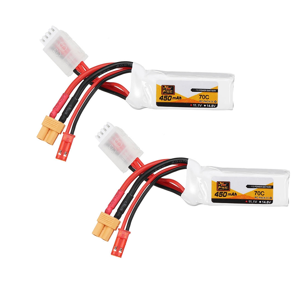 2Pcs ZOP Power 11.1V 450mAh 70C 3S Lipo Battery JST XT30 Plug for FPV Racing Multi Rotor