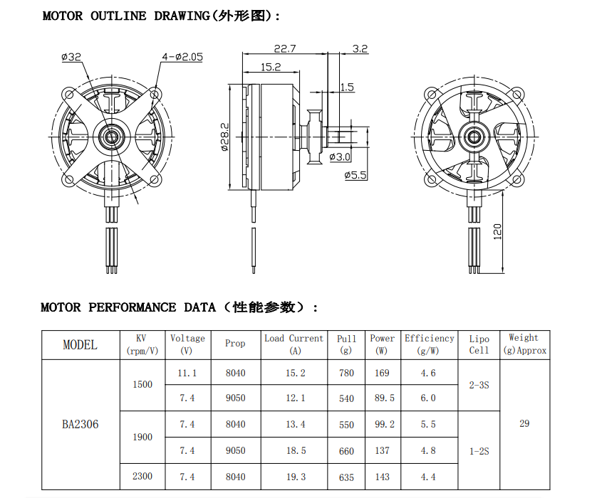 Racerstar RC Brushless Motor BA2306 1500KV 2-3S Support 8040 9050 Prop for Fixed Wing RC Airplane Drone