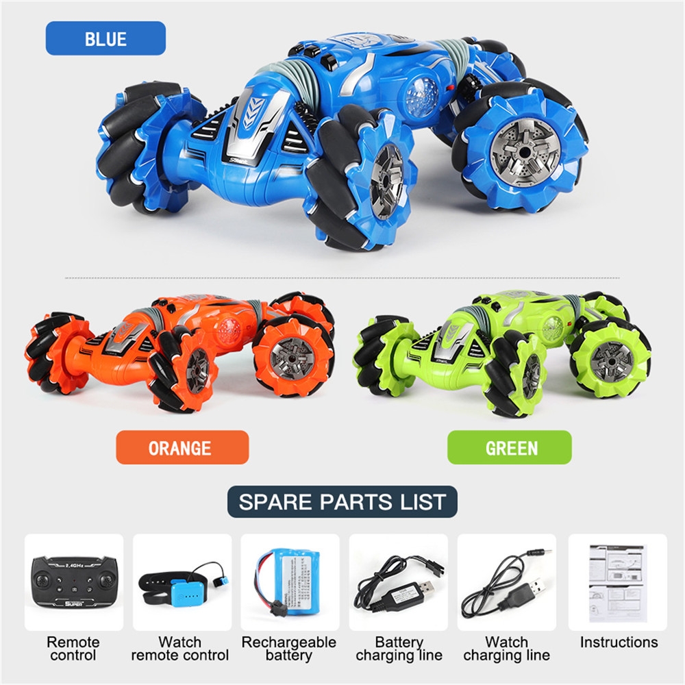 222-5 1/12 2.4G 4WD RC Car Stunt Vehicles Two-Sided Gesture Induction Twisting with Light Music Model