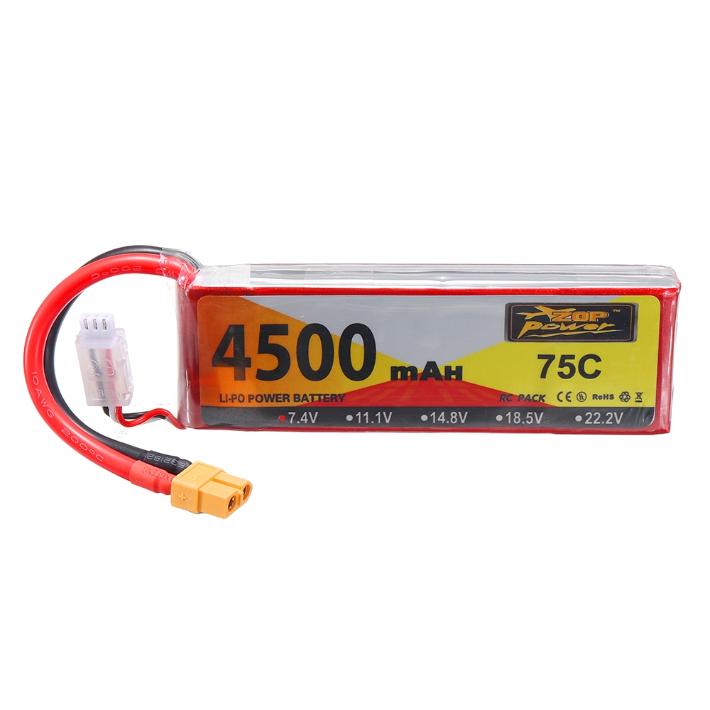 ZOP Power 7.4V 4500mAh 75C 2S Lipo Battery XT60 Plug for RC Drone Car