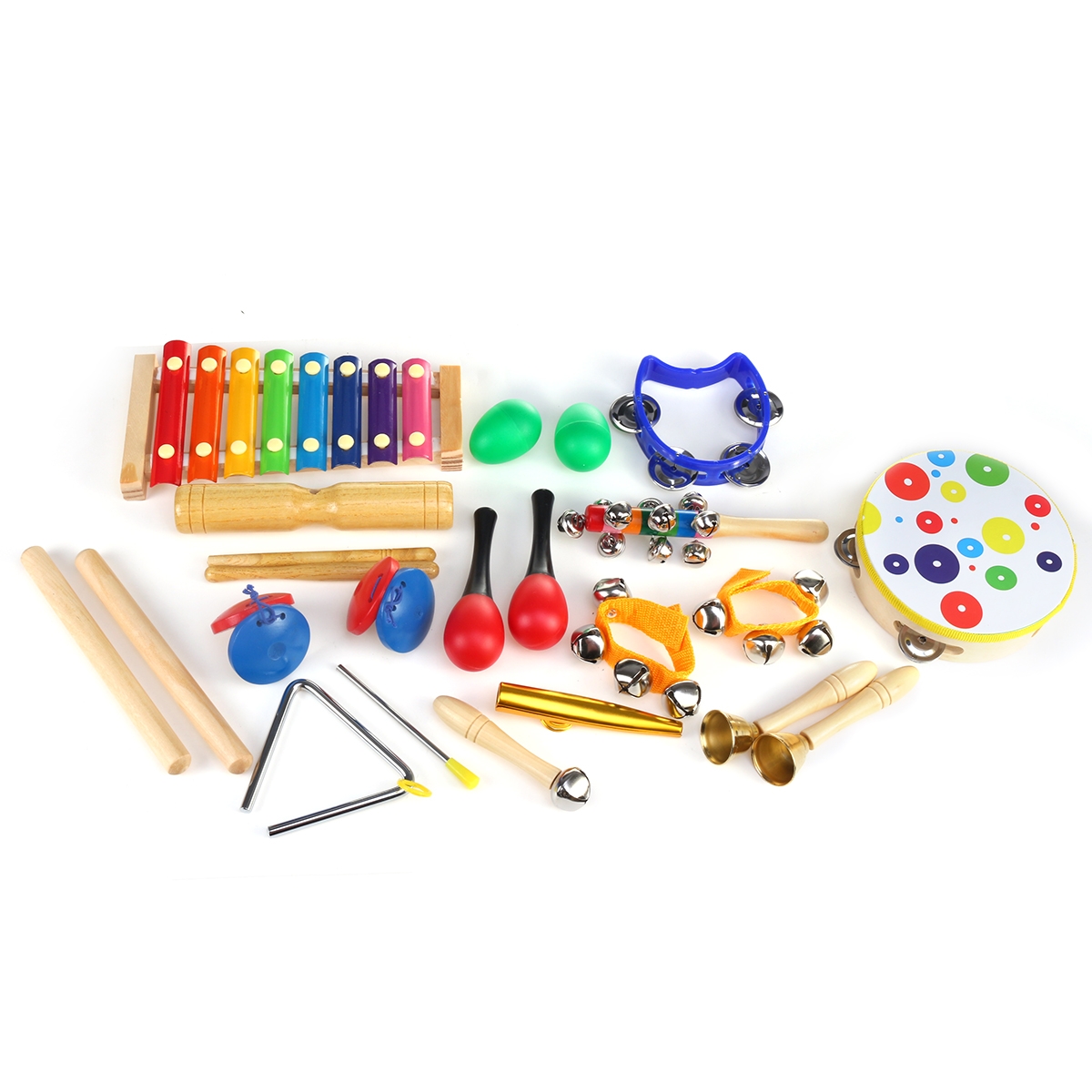 19 Pieces Set Orff Musical Instruments Toy Percussions Kit for Kids Music Learning/KTV Party Playing