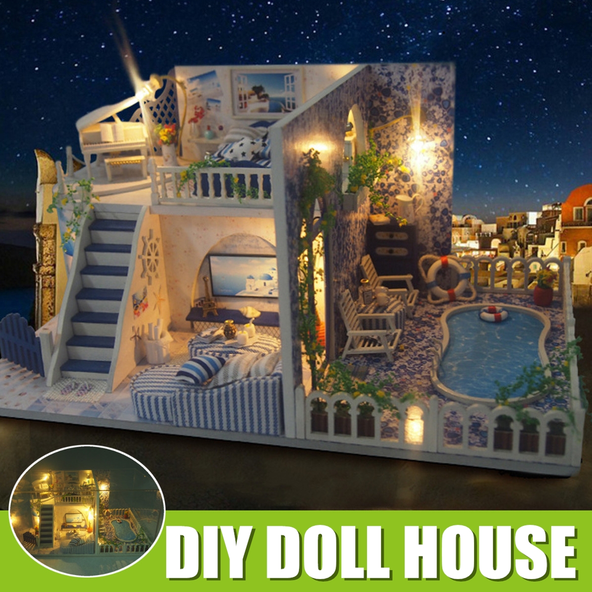DIY Assembled Hut Santorini Creative Gift Doll House Model Toys