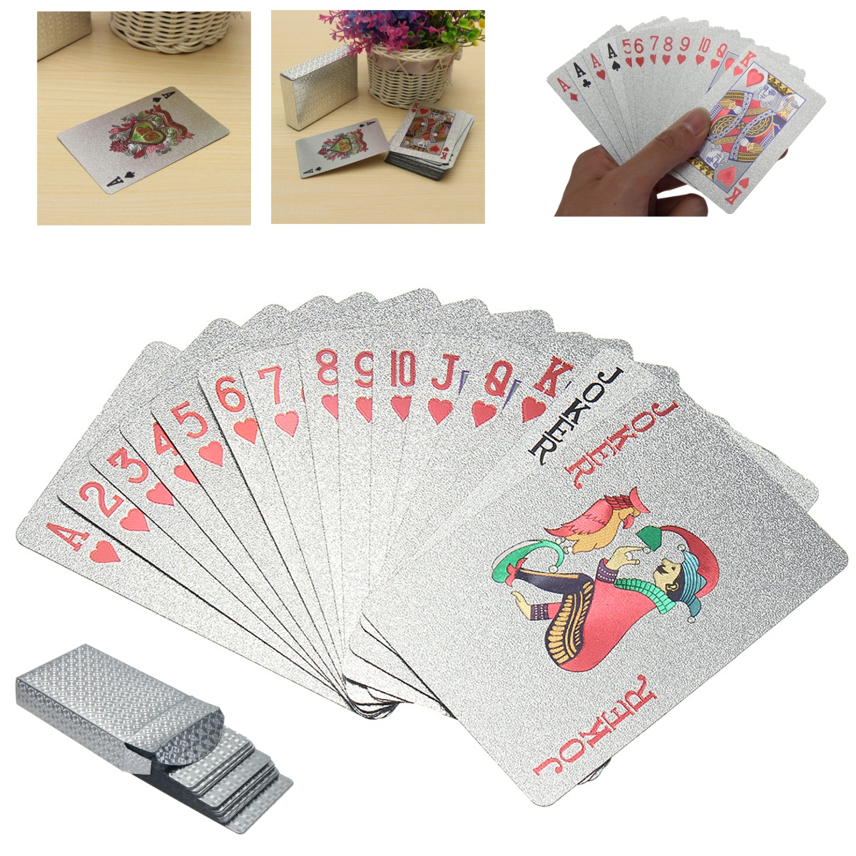 Silver Playing Cards Deck Silver Foil Poker Set Magic Card Waterproof Toys