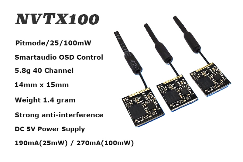 HBFPV NVTX100 5.8Ghz 40CH Pitmode/25/100mW Super Tiny 1.4g FPV Transmitter VTX Support Smart Audio OSD for FPV RC Racing Drone