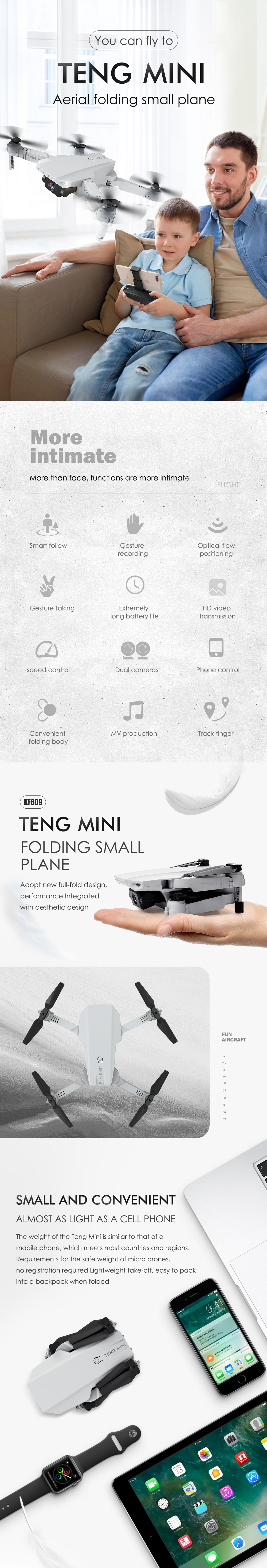 KF609 TENG Mini With Dual Cameras Optical Flow Positioning Gesture Recoding Aerial Folding RC Quadcopter RTF