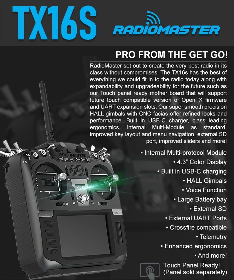 8% OFF for RadioMaster TX16S Hall Sensor Gimbals 2.4G 16CH Multi-protocol RF System OpenTX Mode2 Transmitter for RC Drone