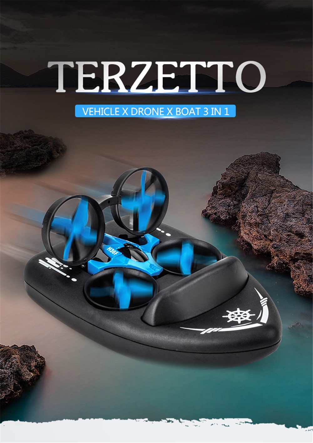 JJRC H36F Terzetto 1/20 2.4G 3 In 1 RC Vehicle Flying Drone Land Driving Boat RTR Model 