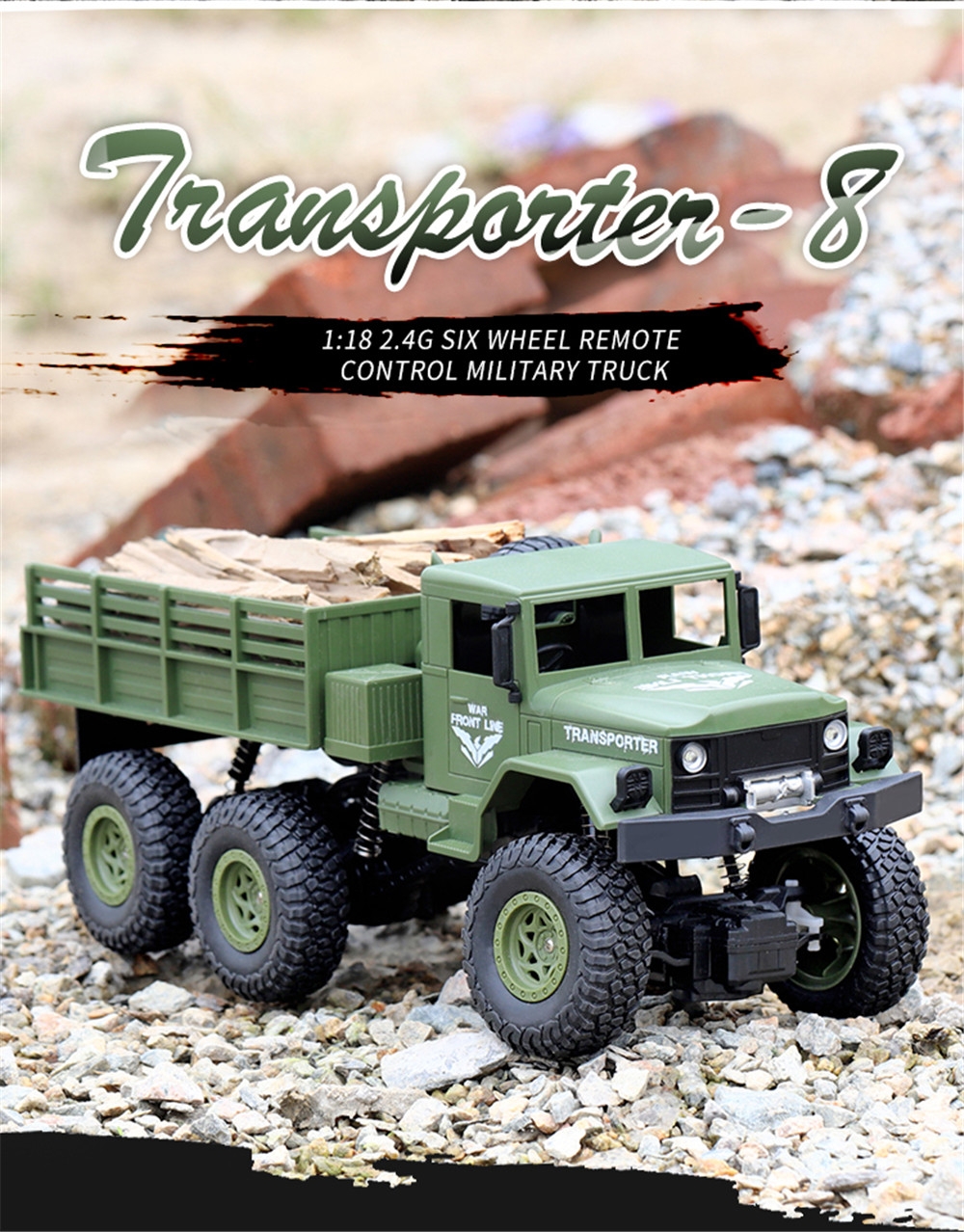 JJRC Q68 Q69 1/18 2.4G 4WD RC Vehicle Off-Road Military Truck Car RTR Model 