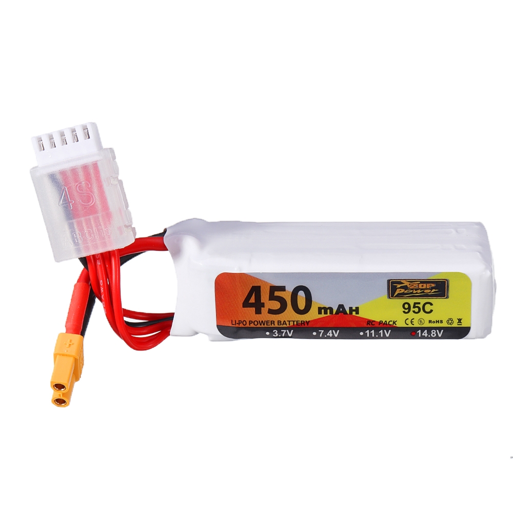 ZOP Power 14.8V 450mAh 95C 4S Lipo Battery XT30 Plug for 90-150 Sizes Multirotor FPV Drone