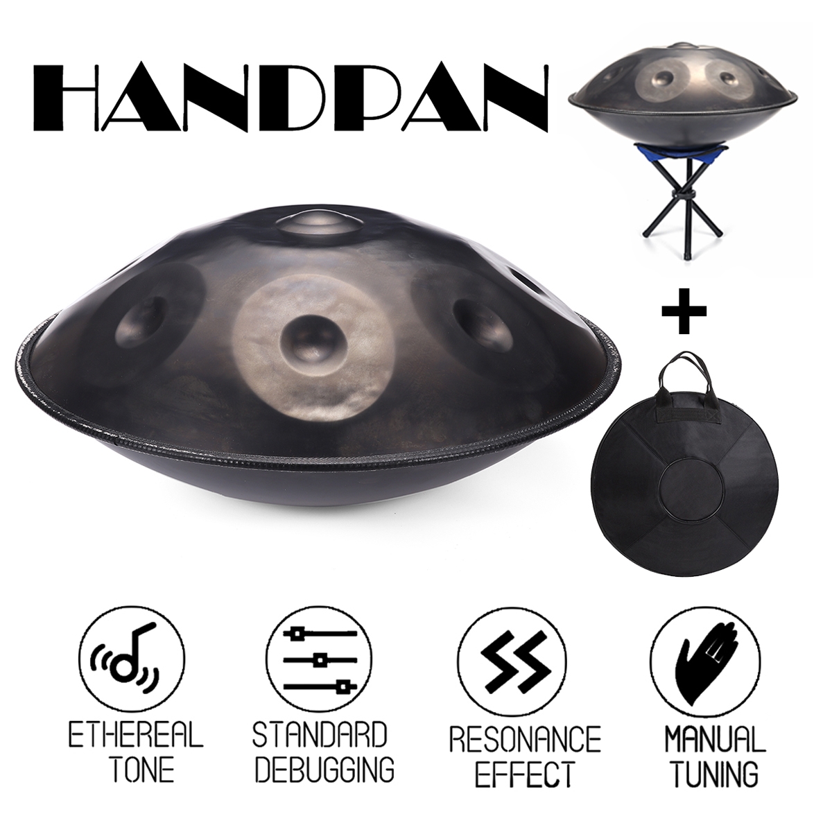 Hang F major/D minor 9 Notes Musical Hand Drum Professional Handpan Durable Carbon Steel Drum with Foldable Drum Stand