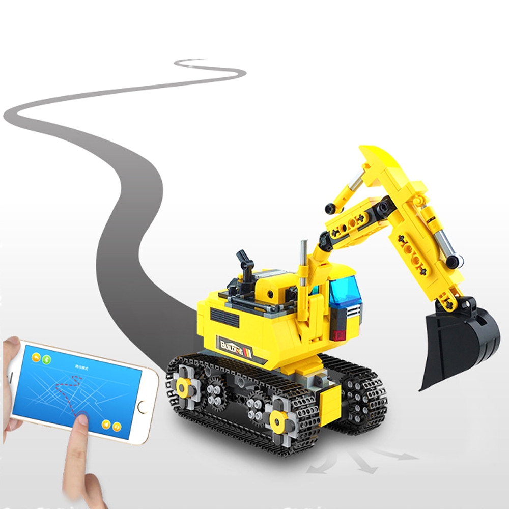 580pcs DIY Technic RC Excavator 2.4GHz Remote Control Tracked Program Engineer Car Blocks Building Model Toys