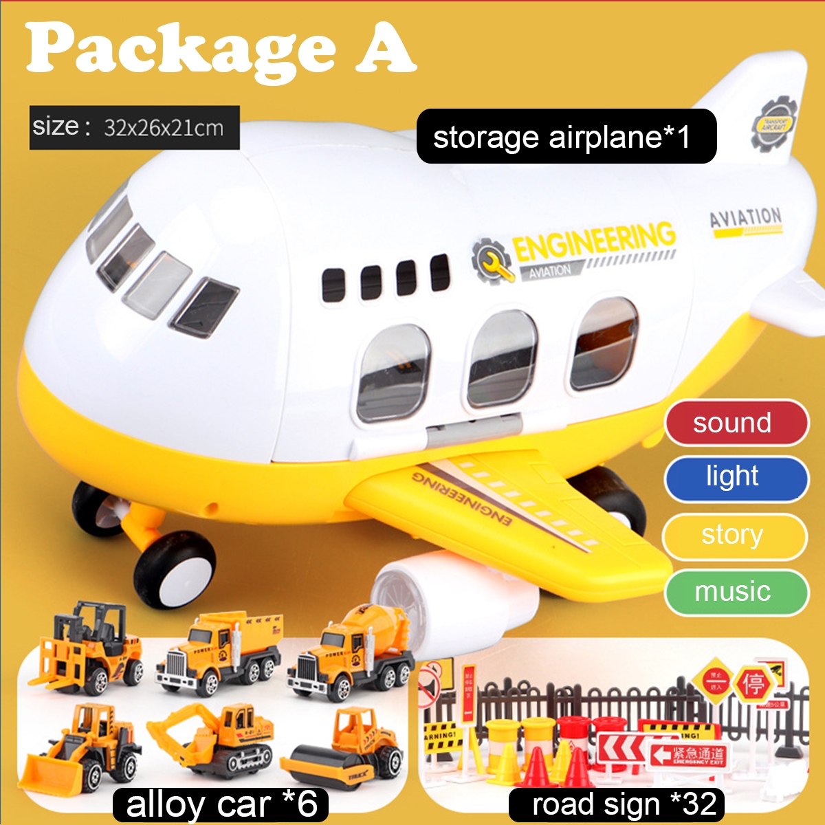 Alloy Storage Airplane Inertia Vehicle Diecast Car Model Toy with Sound Light Story Music for Kids Gift