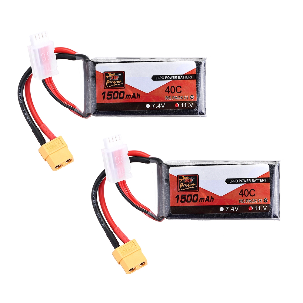 2Pcs ZOP Power 11.1V 1500mAh 40C 3S Lipo Battery XT60 Plug