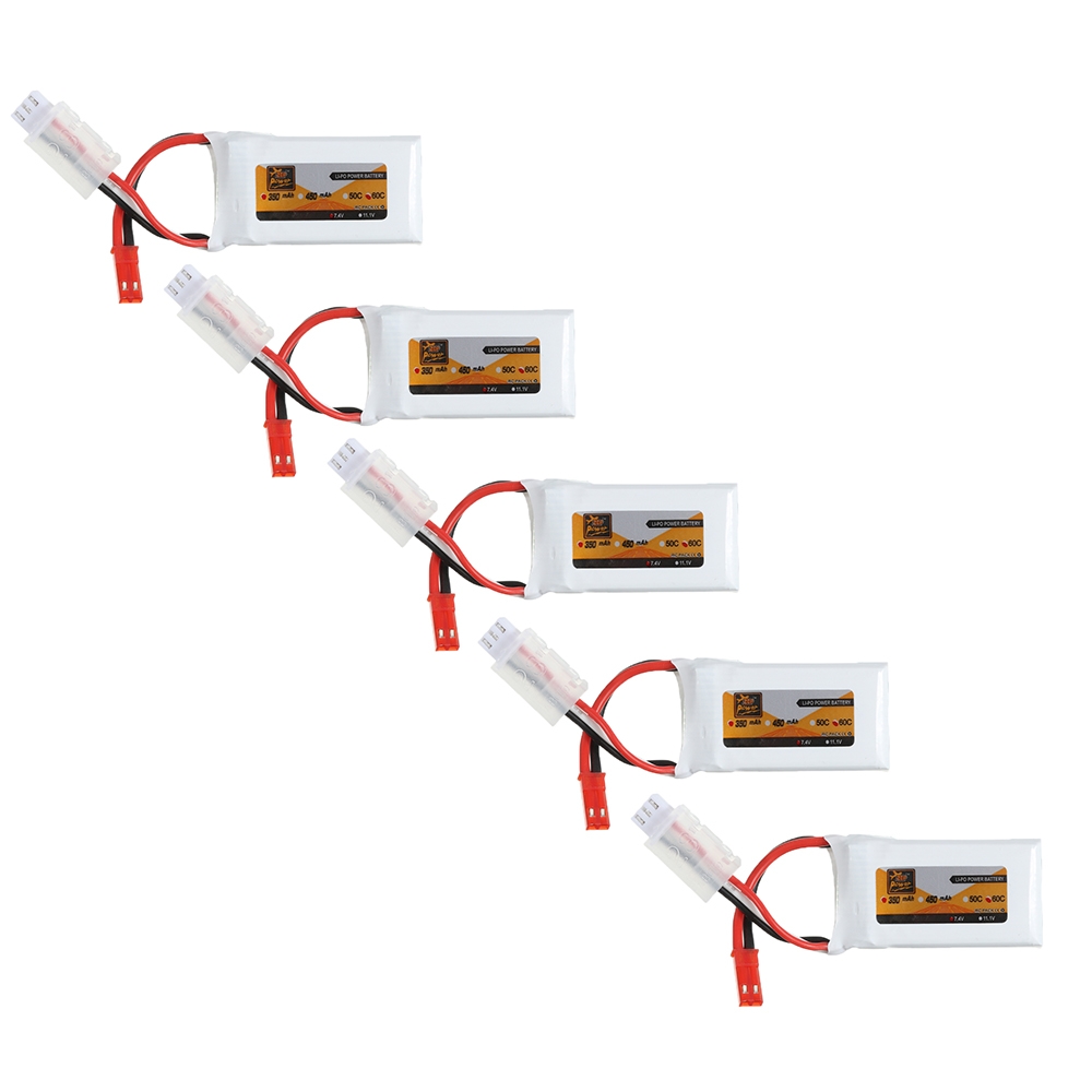 5Pcs ZOP Power 7.4V 350mAh 60C 2S Lipo Battery JST Plug for MJX X401H X402 JXD 515 515W 515V RC Drone