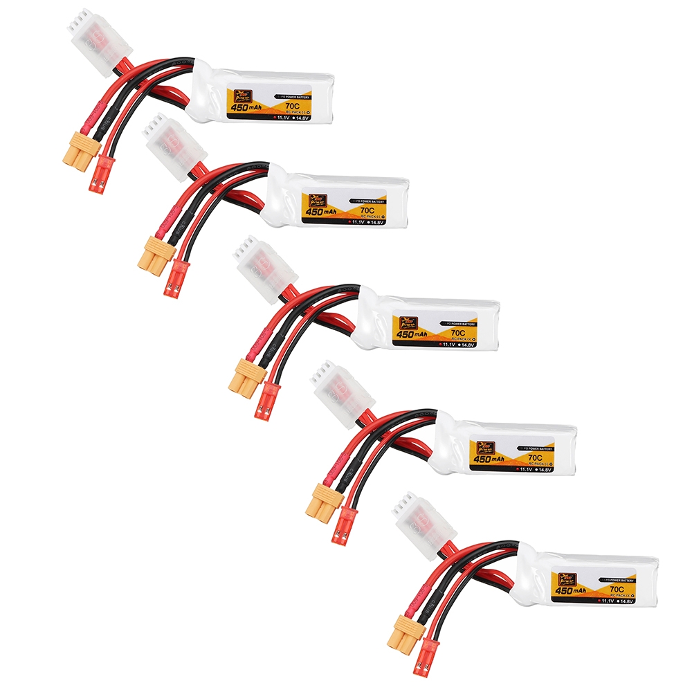 5Pcs ZOP Power 11.1V 450mAh 70C 3S Lipo Battery JST XT30 Plug for FPV Racing Multi Rotor