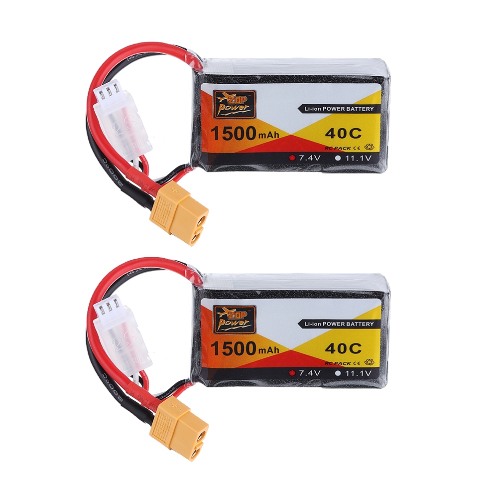 2Pcs ZOP Power 7.4V 1500mAh 40C 2S Lipo Battery XT60 Plug