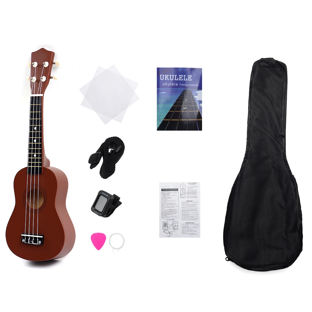 21 Inch 4 Strings Wood Hawaii Ukulele Musical Instrument with Gig Bag Strings Tuner Strap