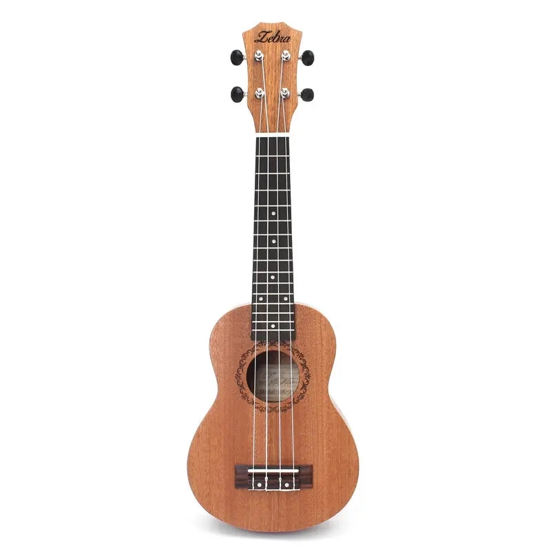 Zebra 21 Inch Mahogany Ukulele Uke 15 Frets Soprano Hawaiian Ukulele with 12pcs Guitar Plectrums