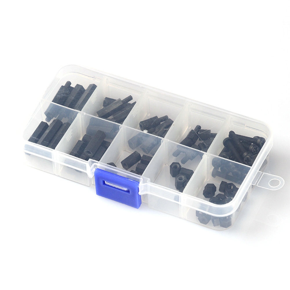 88pcs M3 Nylon Spacers Black M-F Hex Screw Nuts Set Assortment Kit High Quality