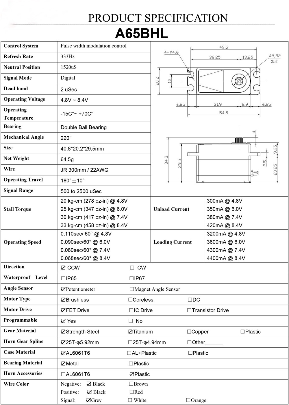 AGF A65BHL 30KG Metal Gear Programmable High Speed Brushless Digital Servo for 1/8 1/10 RC Car Boat Airplane