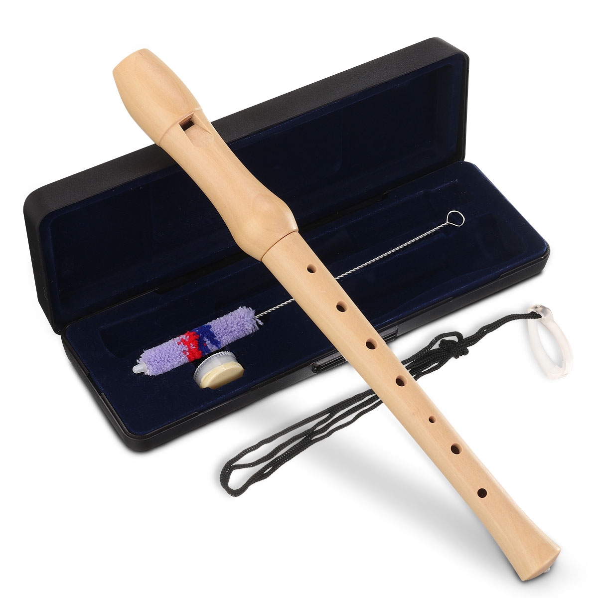 NASUM Wood Flute 2 Knots for Maple Clarinet, 8 Holes, Suitable for Children and Beginners with Cleaning Brush / Case / Lanyard