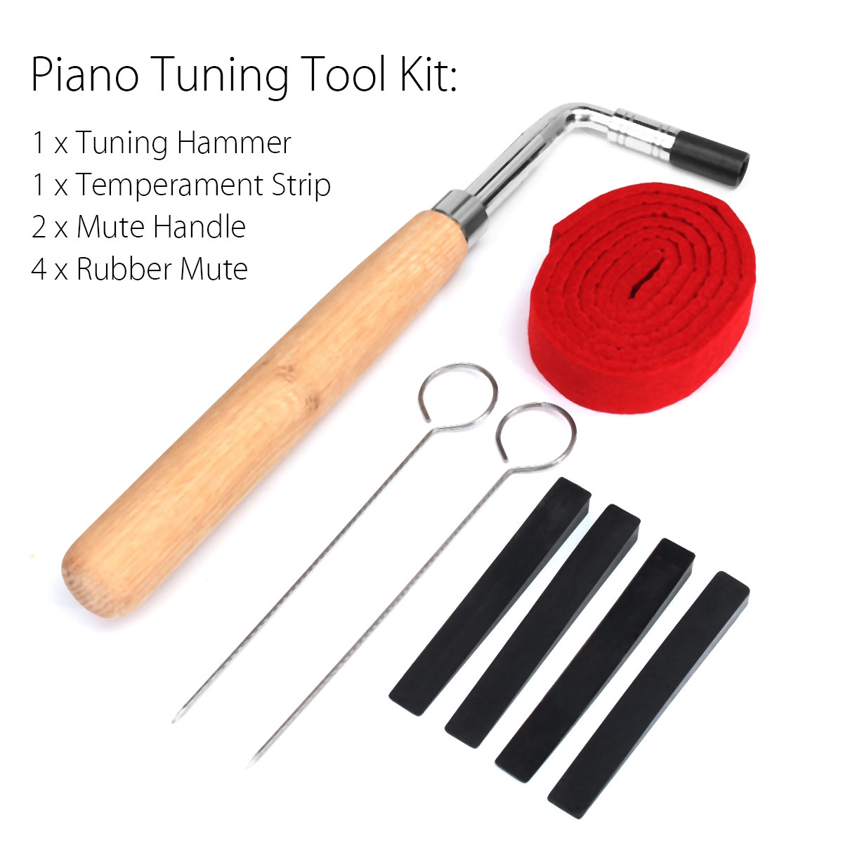 8PCS Piano Tuning Tools Tuning Hammer Temperament Strip Handles Long Rubber Mute